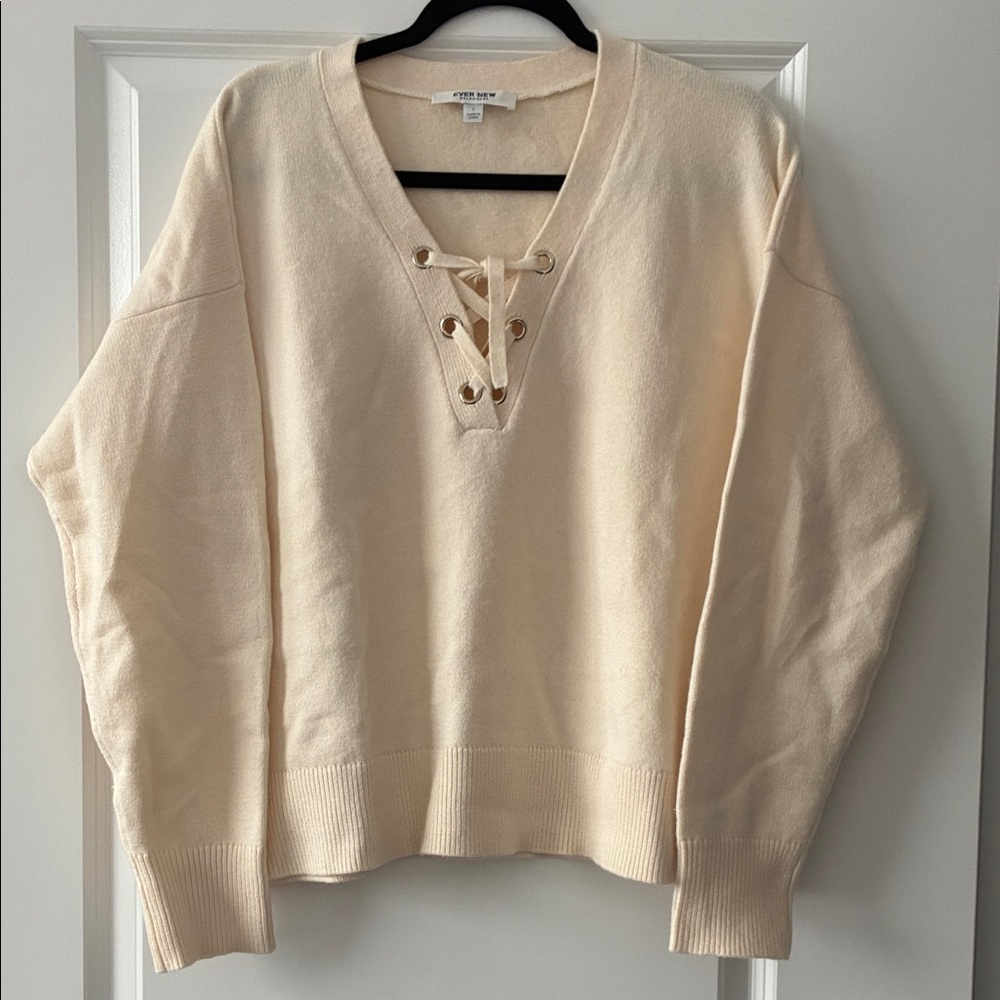 NWOT Ever New Size L Lace-Up Sweater - Cream